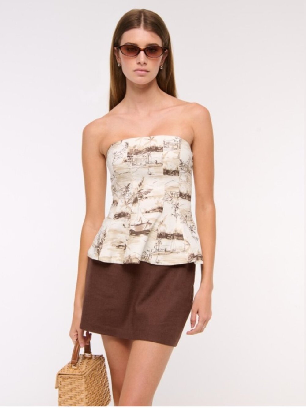 NWT A&F Brown Plaid Strapless Tailored Peplum Top XS